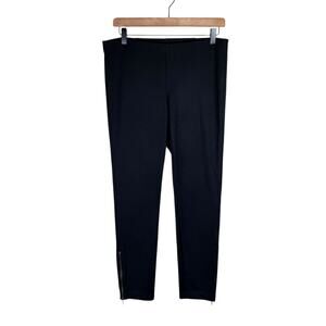 Eileen Fisher Black Ponte Knit Ankle Zipper Pull On Stretch Skinny Pants Legging